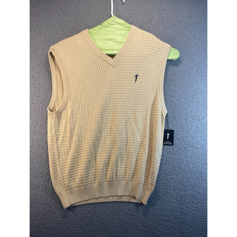 Fairway Outfitters Men's Sweater Vest Size XL  BEIGE Knit Logo‎ V Neck